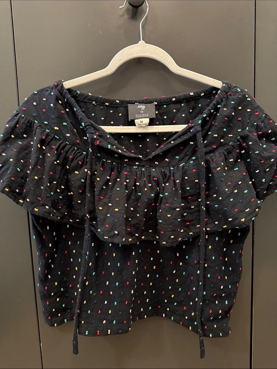 Barneys New York Tops - Ace & Jig Barney’s New York Black Ruffle Off-Shoulder Top with Multicolor Dots